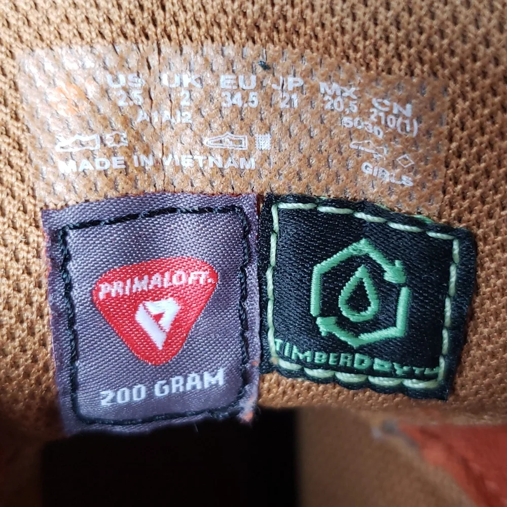 Timberland waterproof boots, girls size 2.5, rust